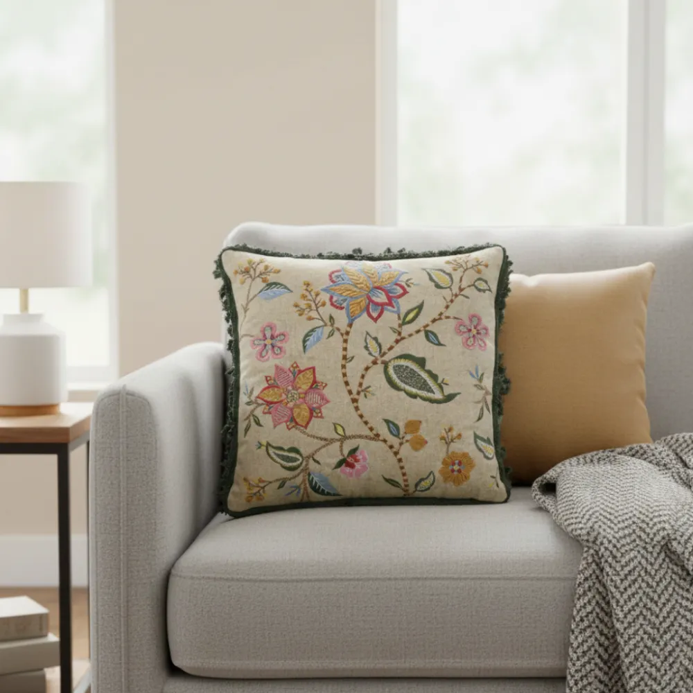 Paisley Textured Cotton Linen Decorative Cushion Cover