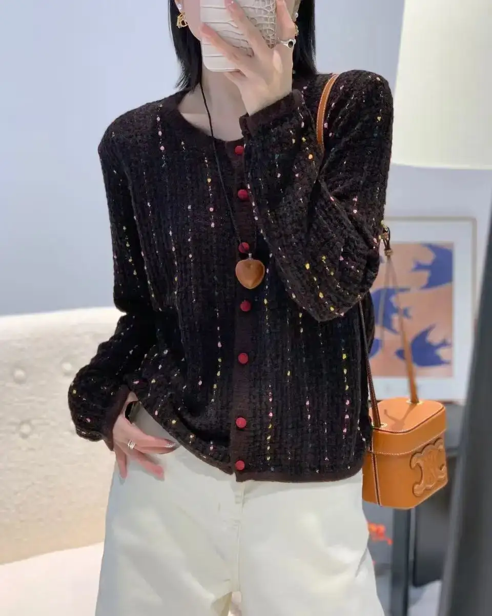 Merino-Wool Wool-Blend Round-Neck Cardigan