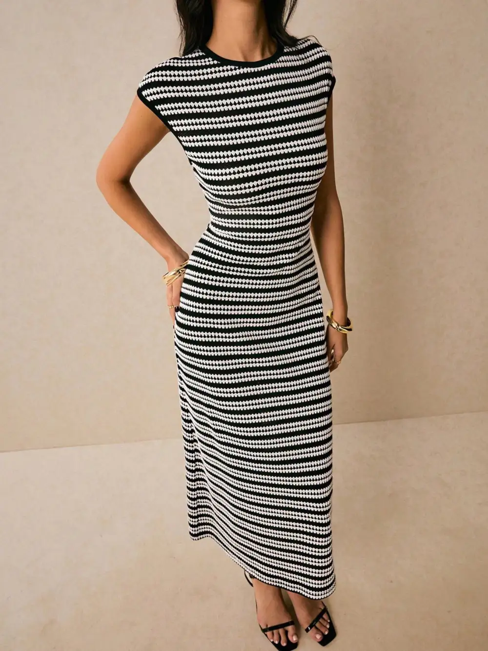 Bodycon Cotton Striped Midi Dress