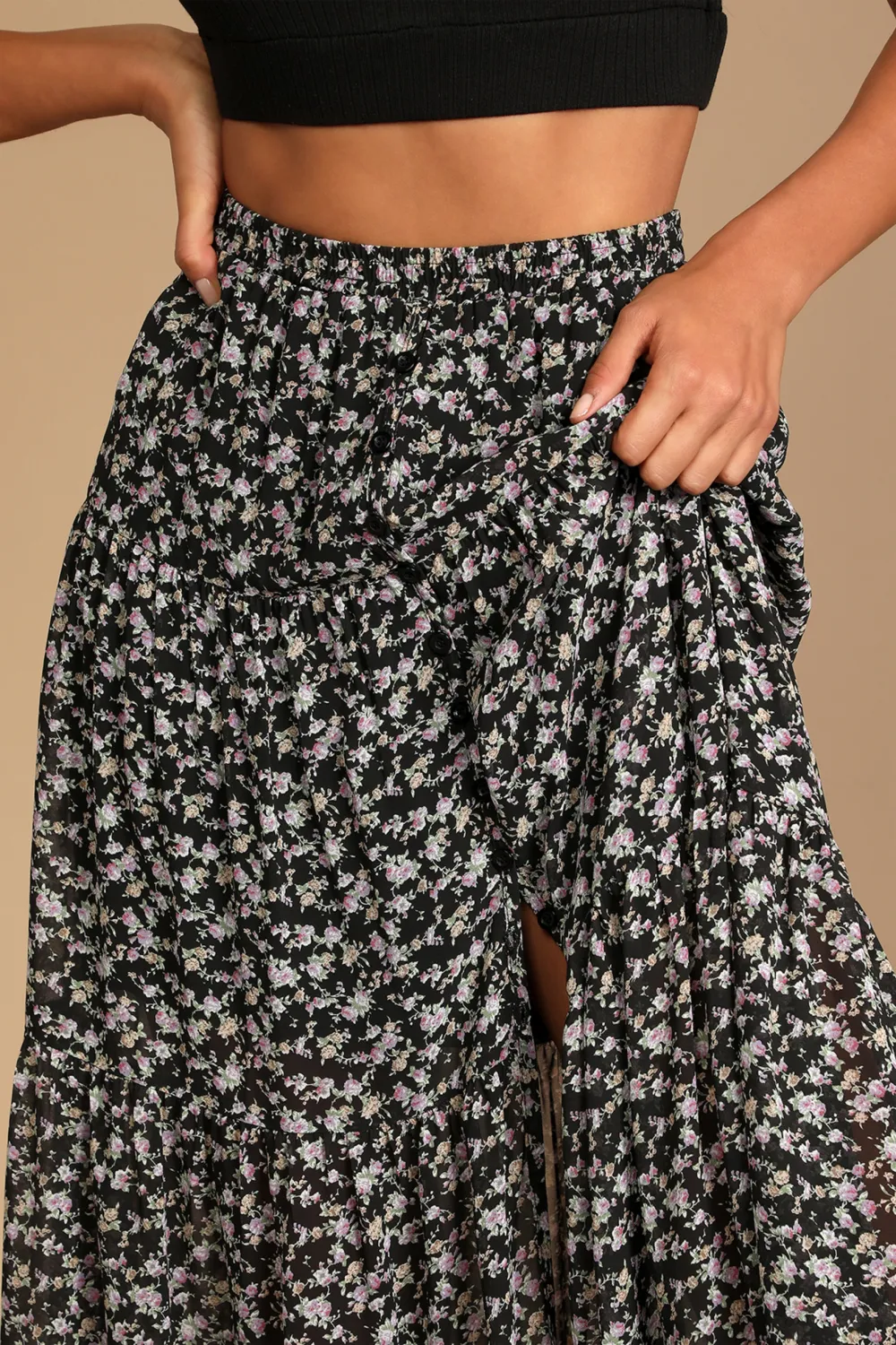 Casual Style Floral Print Tiered Maxi Skirt