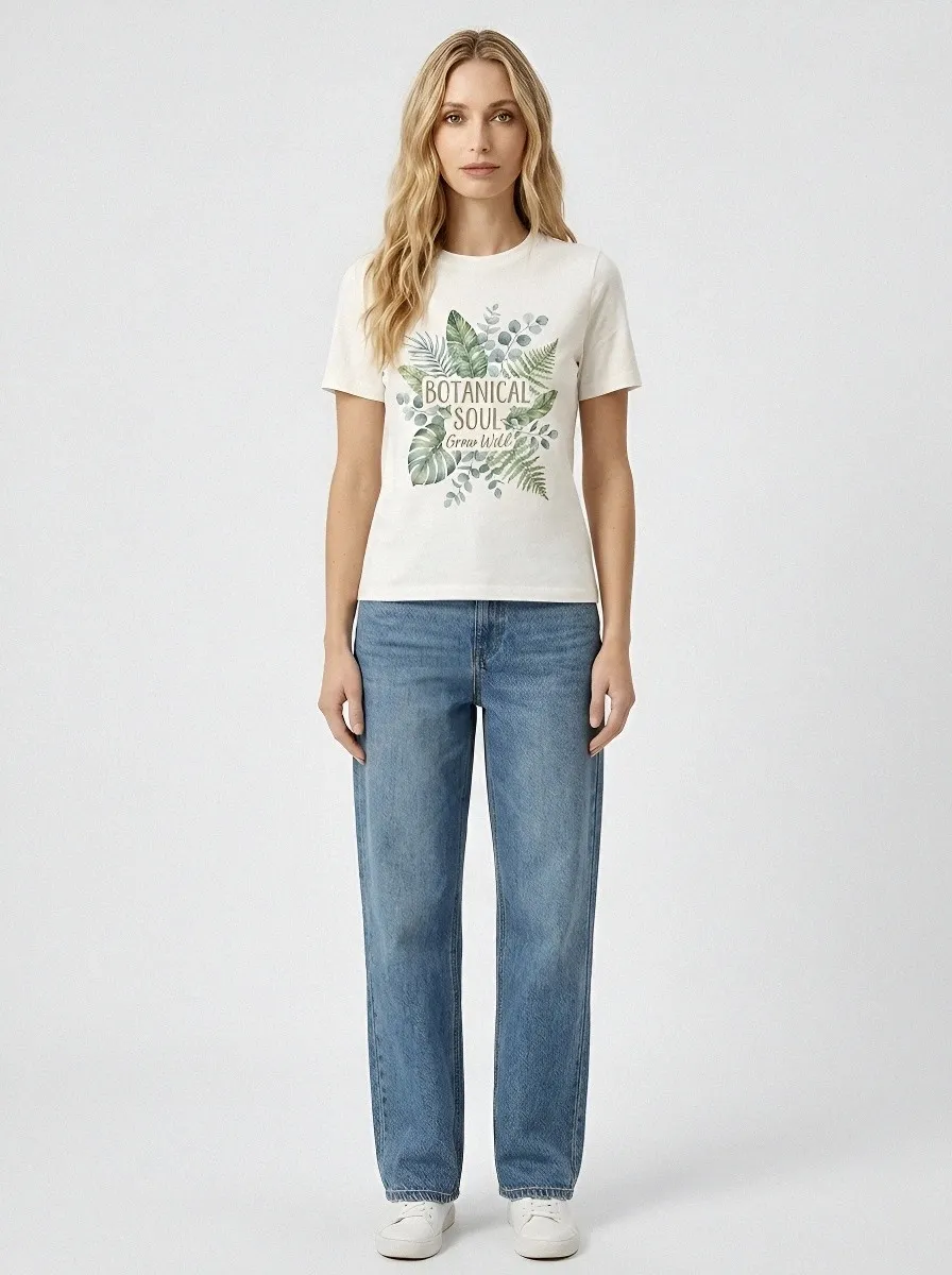 Women's Botanical Soul Nature Lover Tropical Leaf Printed T-shirt