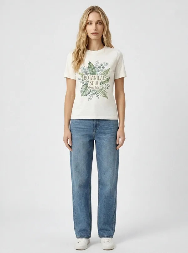 Women's Botanical Soul Nature Lover Tropical Leaf Printed T-shirt