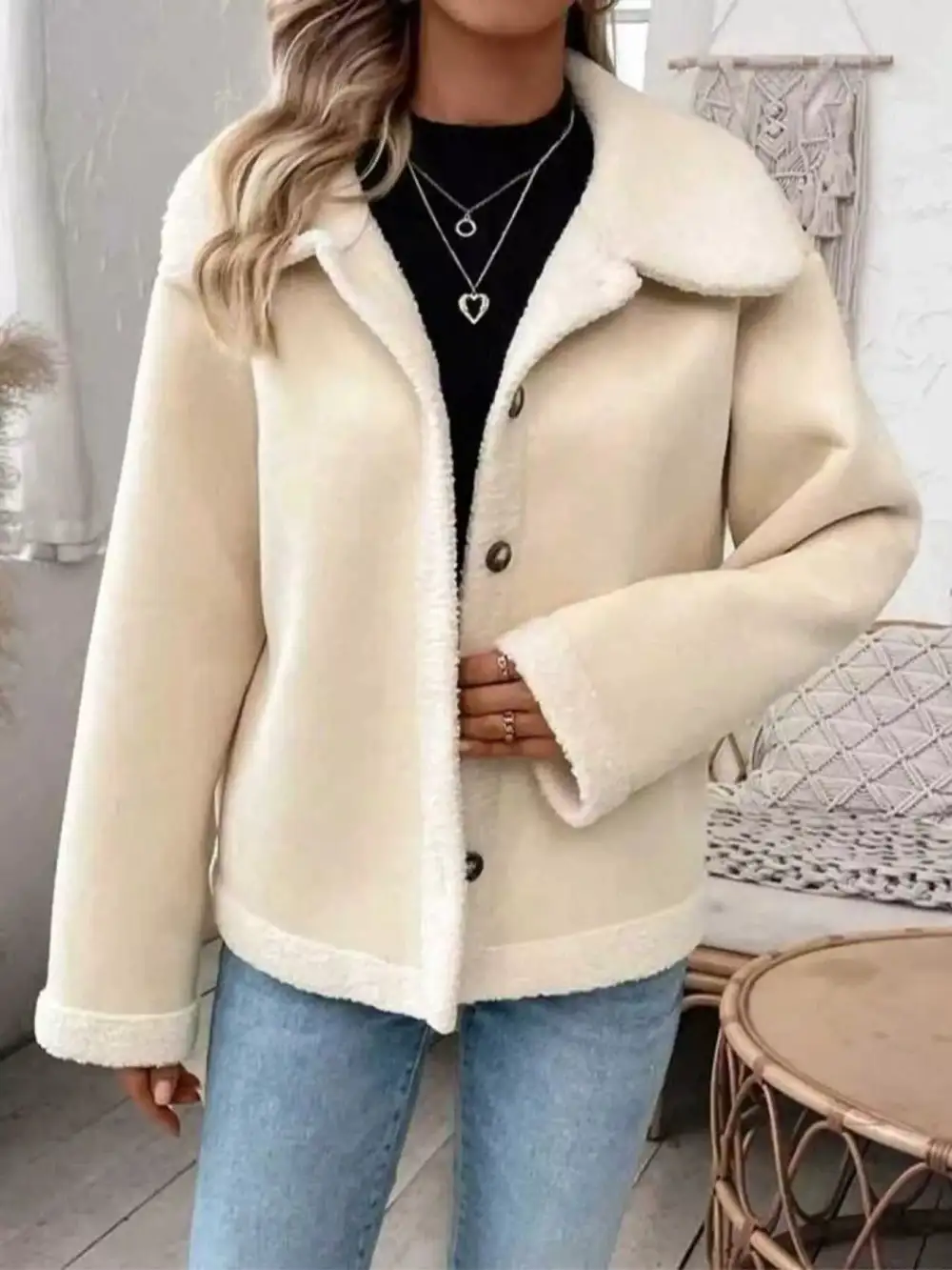 Plus Size Fleece Button Down Outerwear Jacket