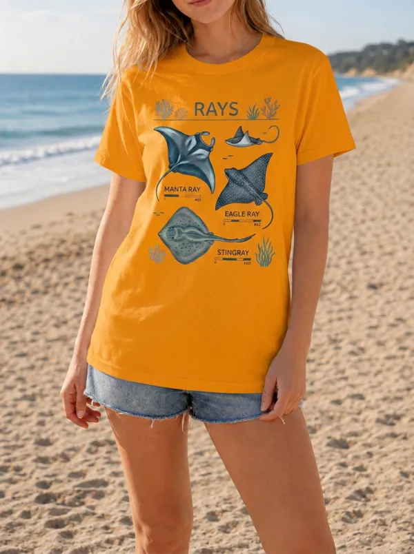 Women's Marine Life Lover Manta Ray Eagle Ray Stingray Printed T-shirt