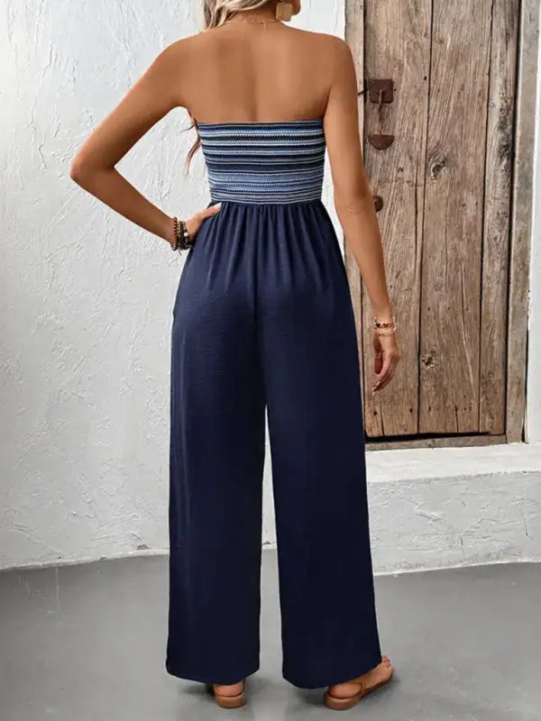Casual Simple Elastic Stitching Striped Jumpsuit