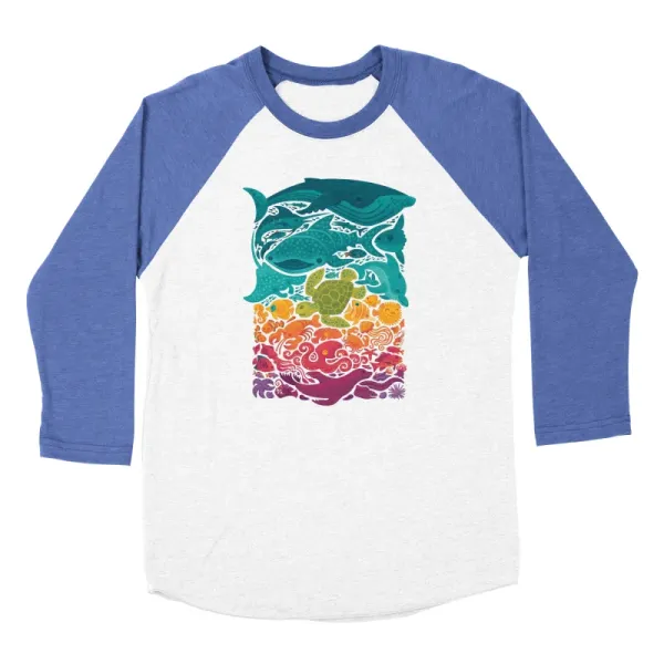 Men's Fitted Artistic Marine Ecosystem Pattern Round-Neck Long-Sleeve T-Shirt