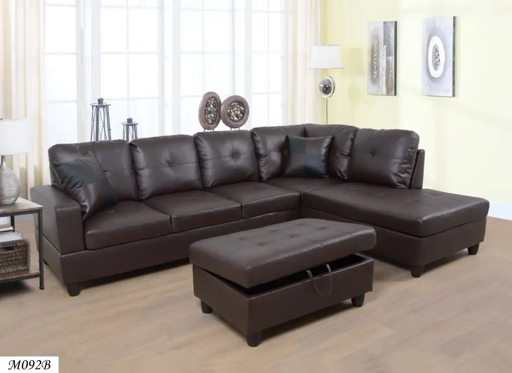 Three Piece Sectional Sofa Set Faux Leather Left Facing Chaise