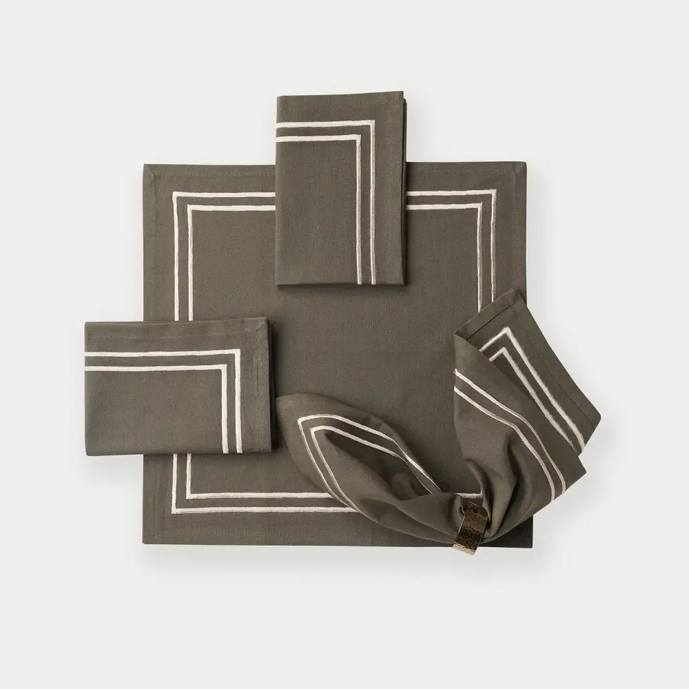 Taupe Embroidered Cotton Napkins