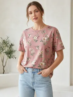 Hummingbird Floral Women's Loose Printed T-Shirt
