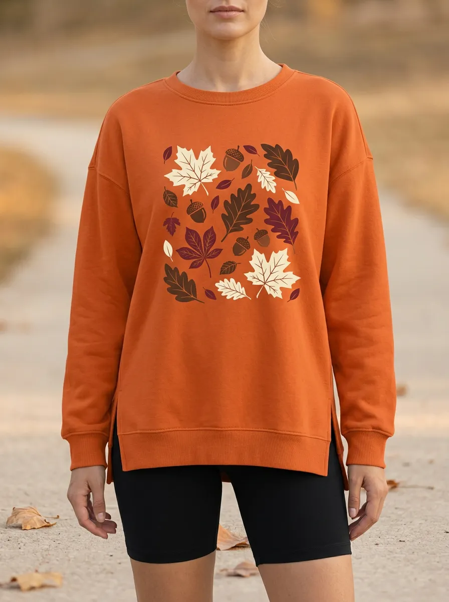 Classic Design Maple-Leaf Printed Acorn Graphic Sweatshirt