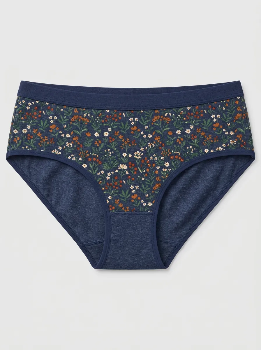 Women's Printed Briefs with Botanical Flower Detail