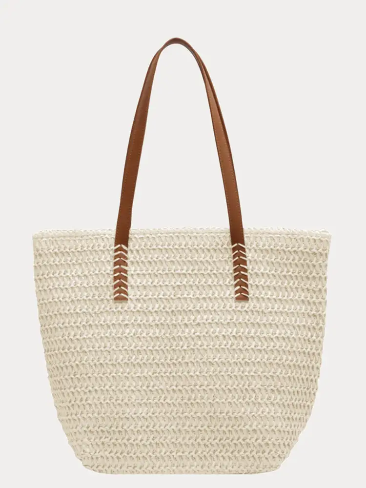 Minimalist Vacation Woven Straw Tote Bag
