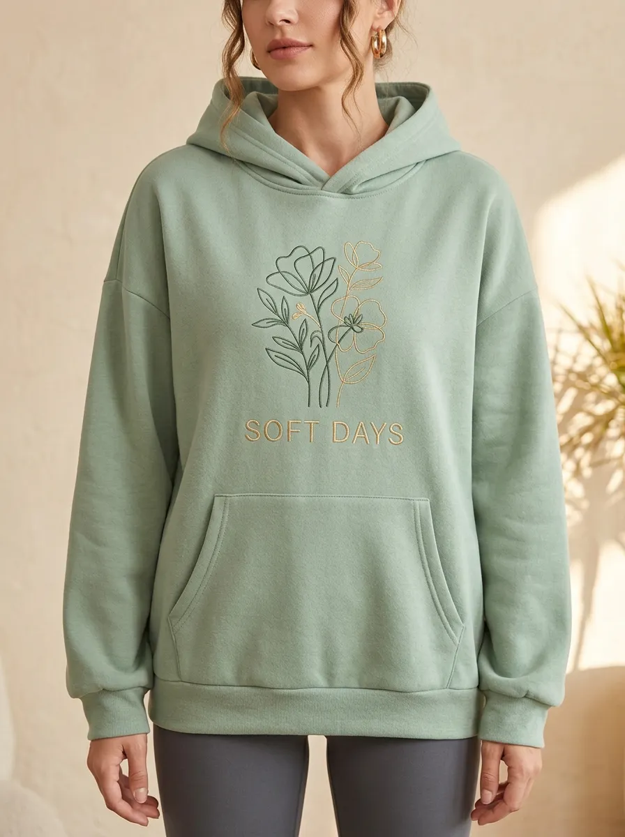 Everyday Soft Days Floral Line Art Hoodie