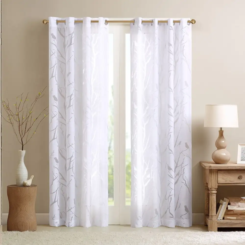 Refined Sheer Polyester Branch Grommet Curtain Panel