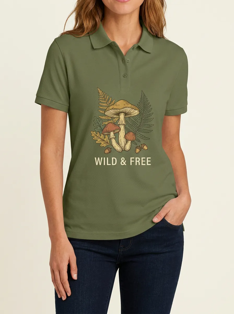 Nature Lover Mushroom Fern Polo Shirt