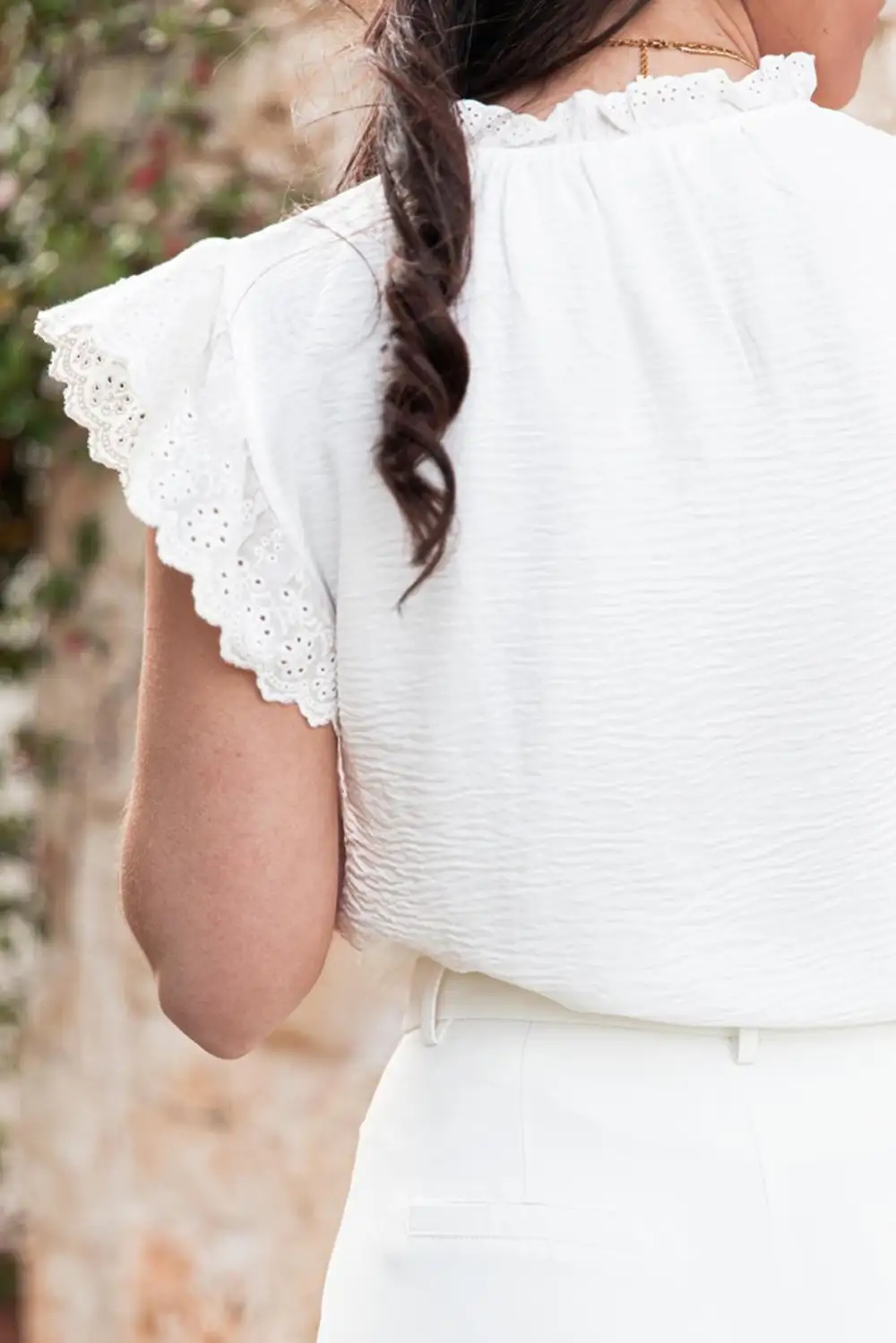 Embroidered Ruffled Textured Blouse