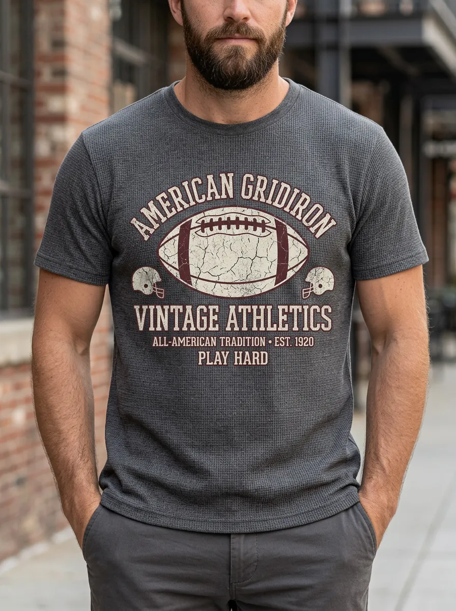 Men's Athletic Inspired Football Gridiron Ball Crew Neck Graphic T-Shirt