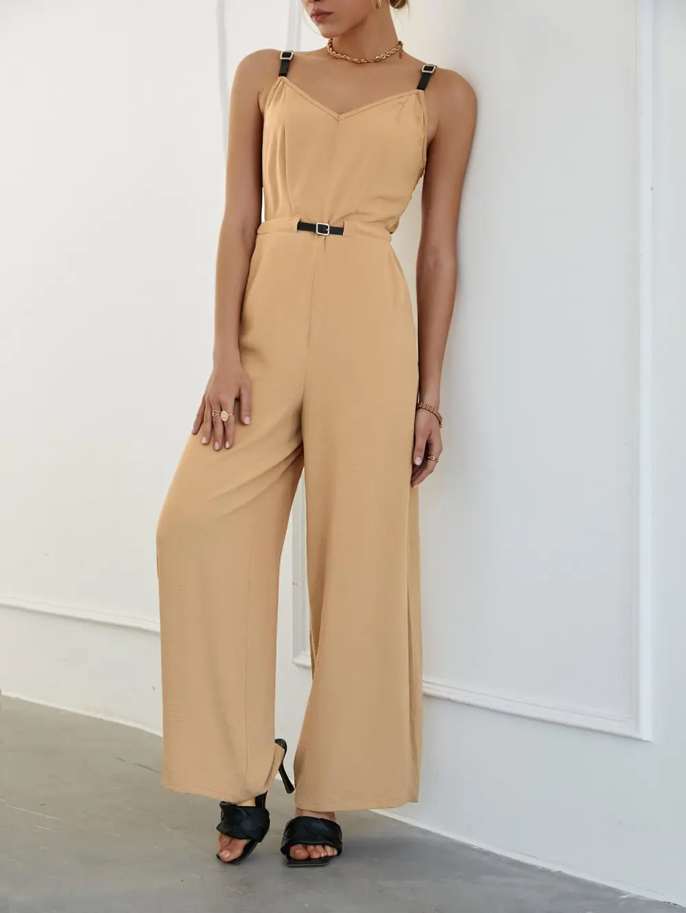 Belted Wide Leg Pockets Jumpsuit