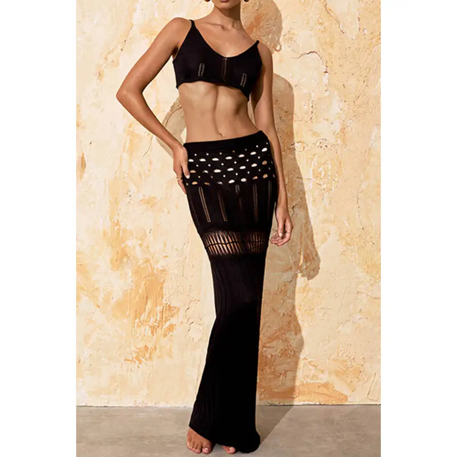Women's Scoop-Neck Openwork Swimsuit Cover-Up Set