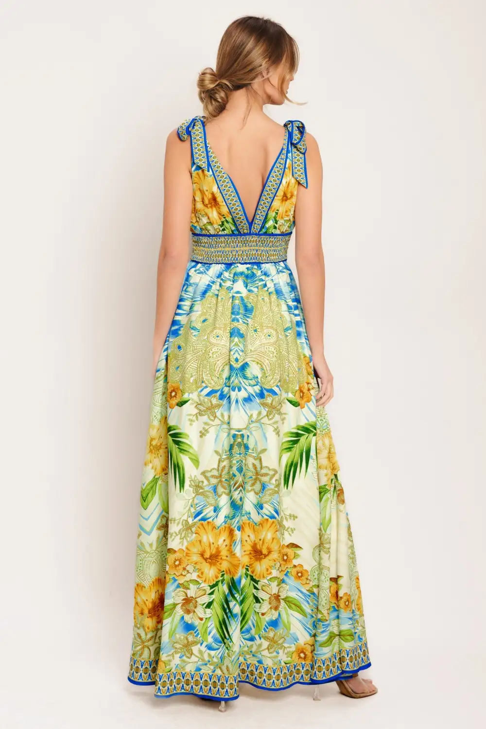 Modern Smocked Printed Maxi Dress