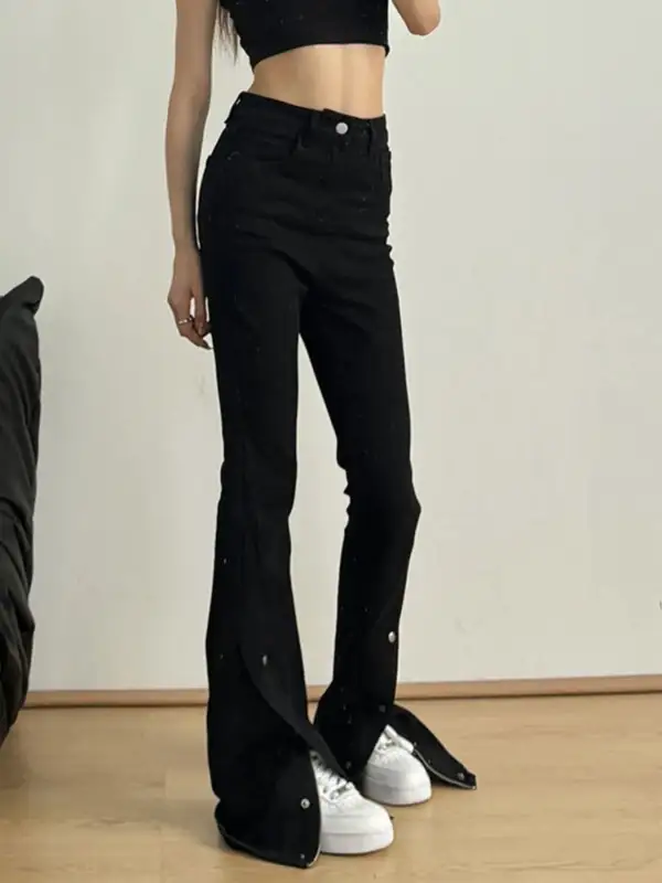 High Waist Flare Leg Slit Denim Jeans