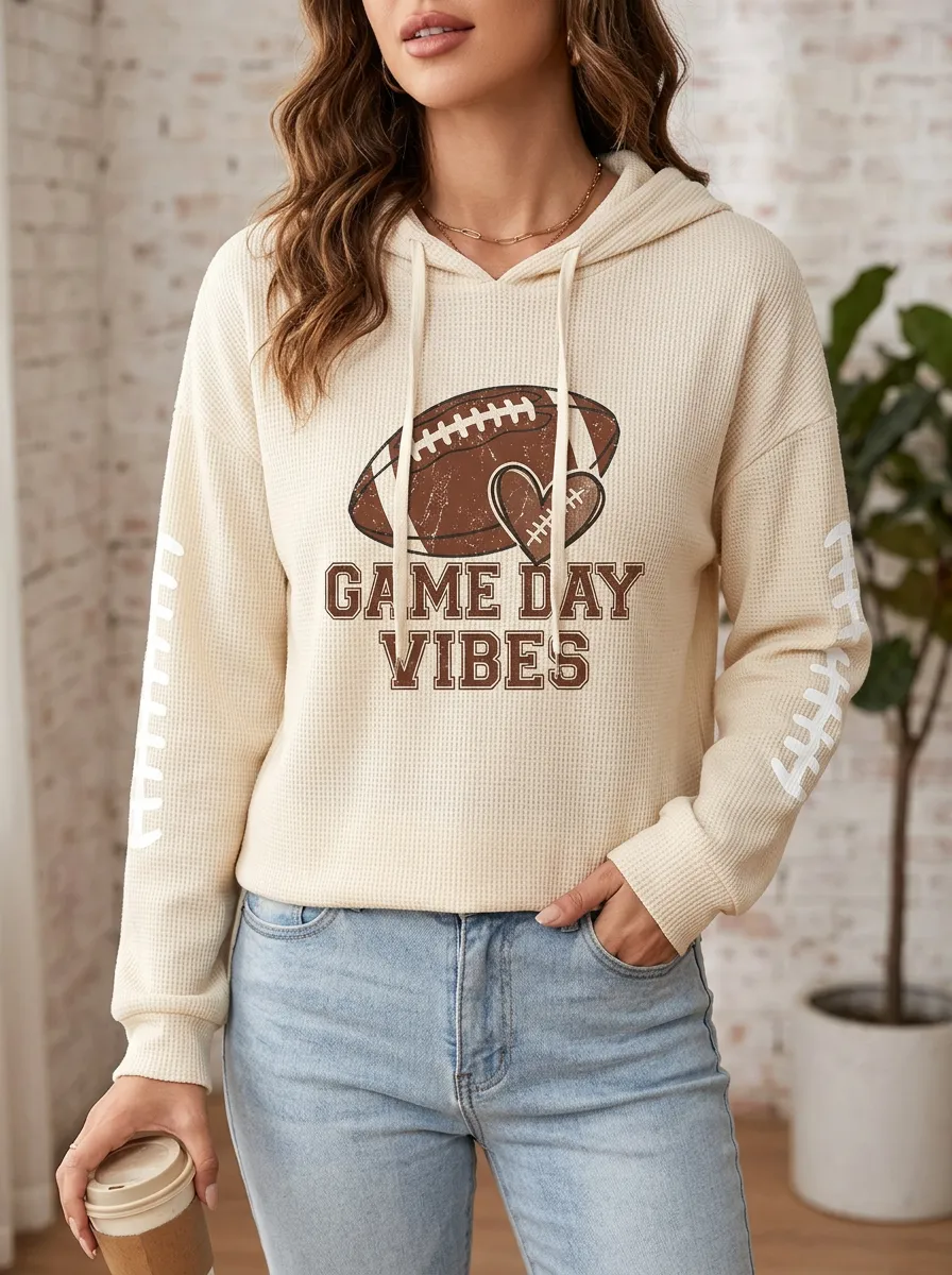 Women's Layered Gridiron Heart Ball Game Day Graphic Hoodie