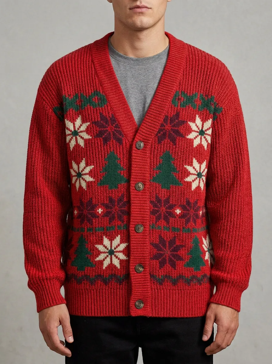 Snowflake Tree V Neck Cardigan