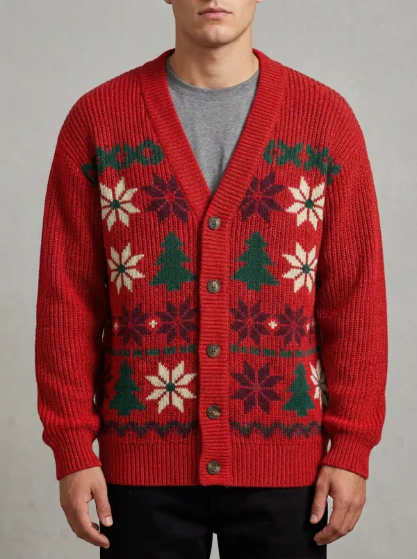 Snowflake Tree V Neck Cardigan