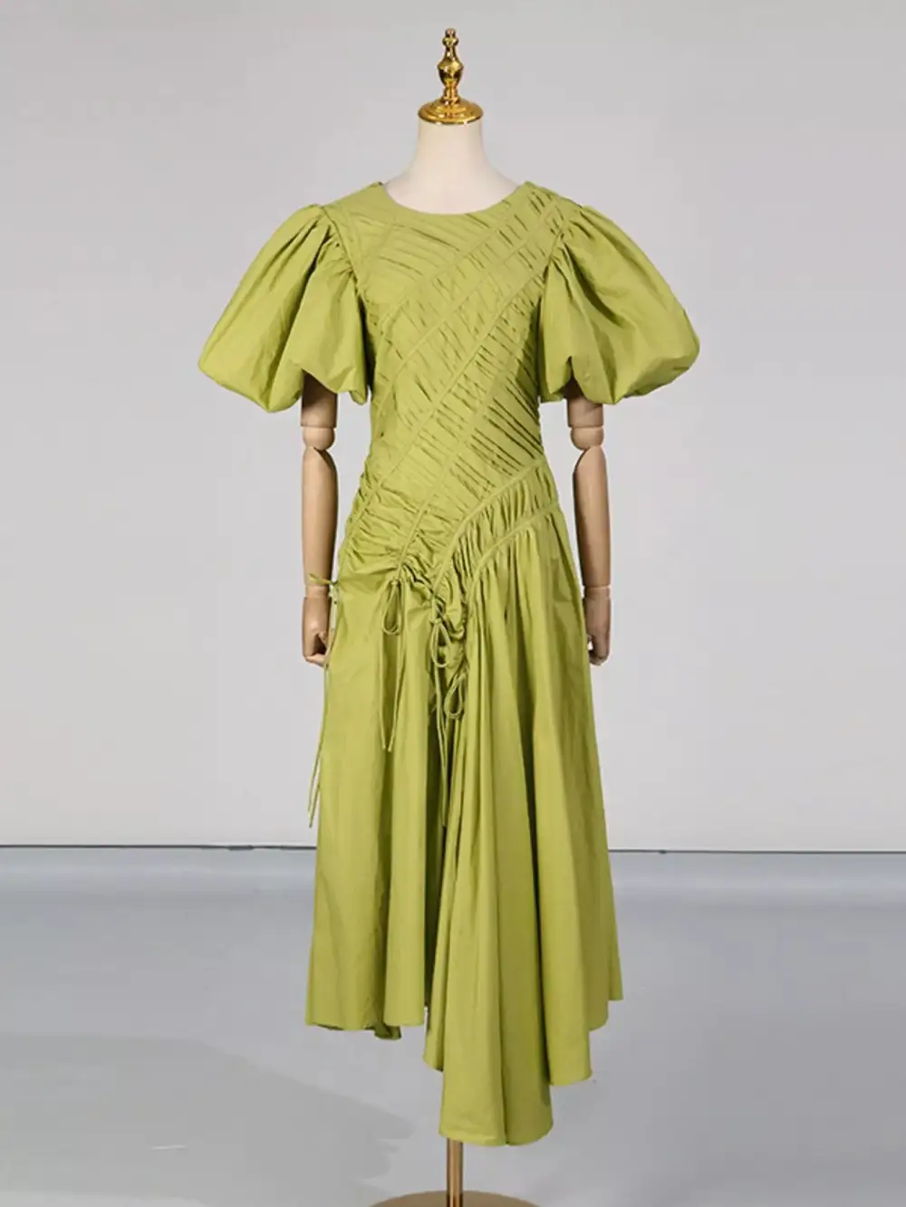 Puff Sleeve Ruched Midi Dress