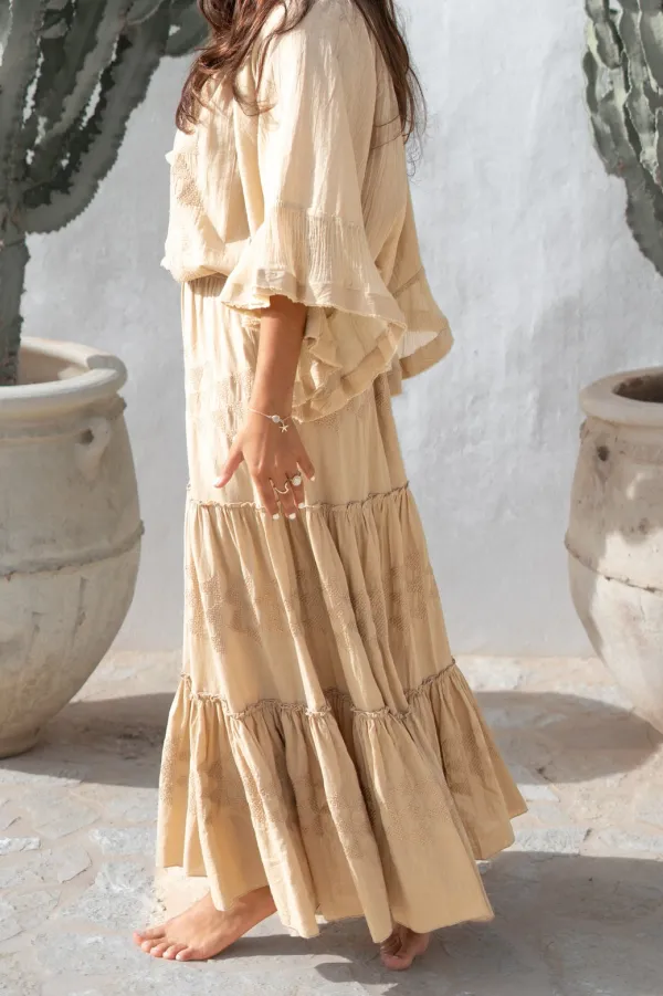 Breezy Seaside Maxi Embroidered Skirt