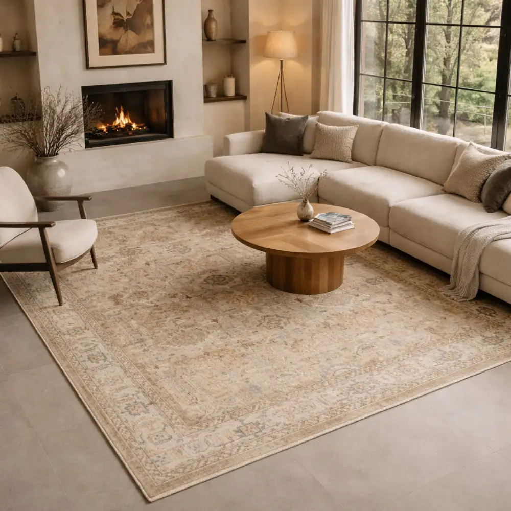 Patterned Wool Fringe Carpet