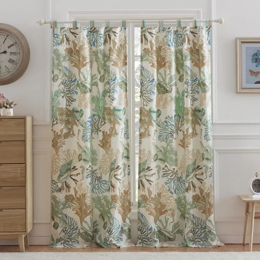 Polyester Botanical Coastal Curtain Panel Pair