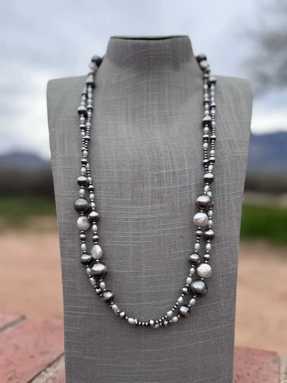 Beaded Mother Of Pearl Pearl Sterling Silver Necklace