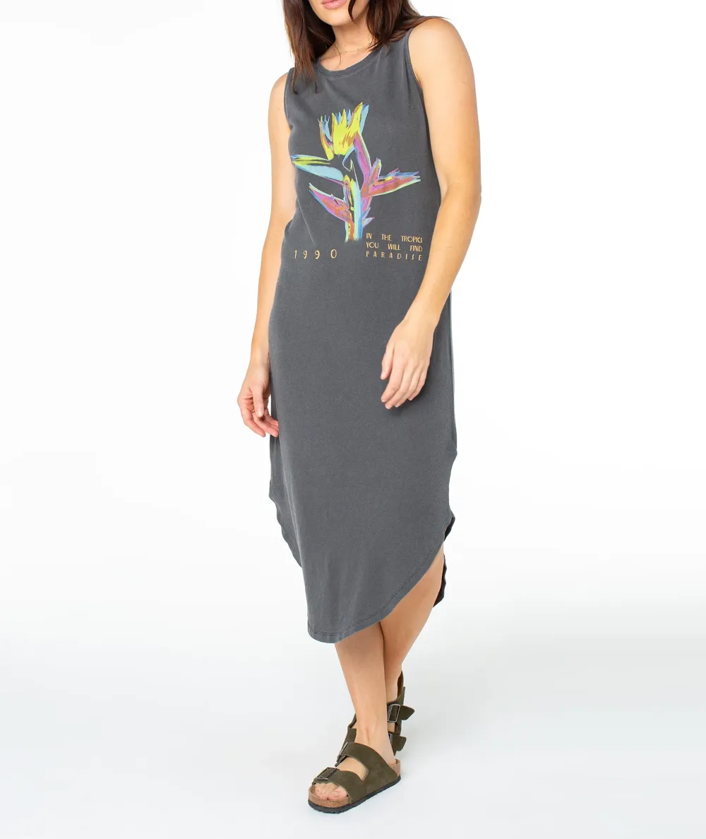 Cartoon-Printed Sleeveless Round-Neck Long Dress