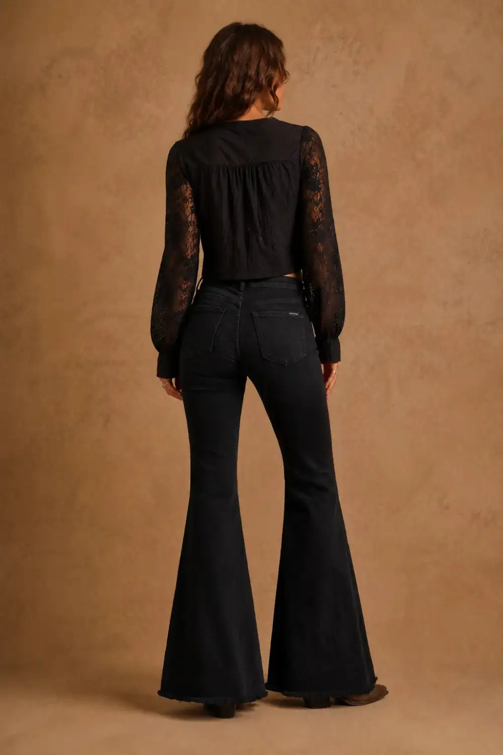 Velvet Bell Bottom Retro Style Raw Hem Everyday Denim Jeans