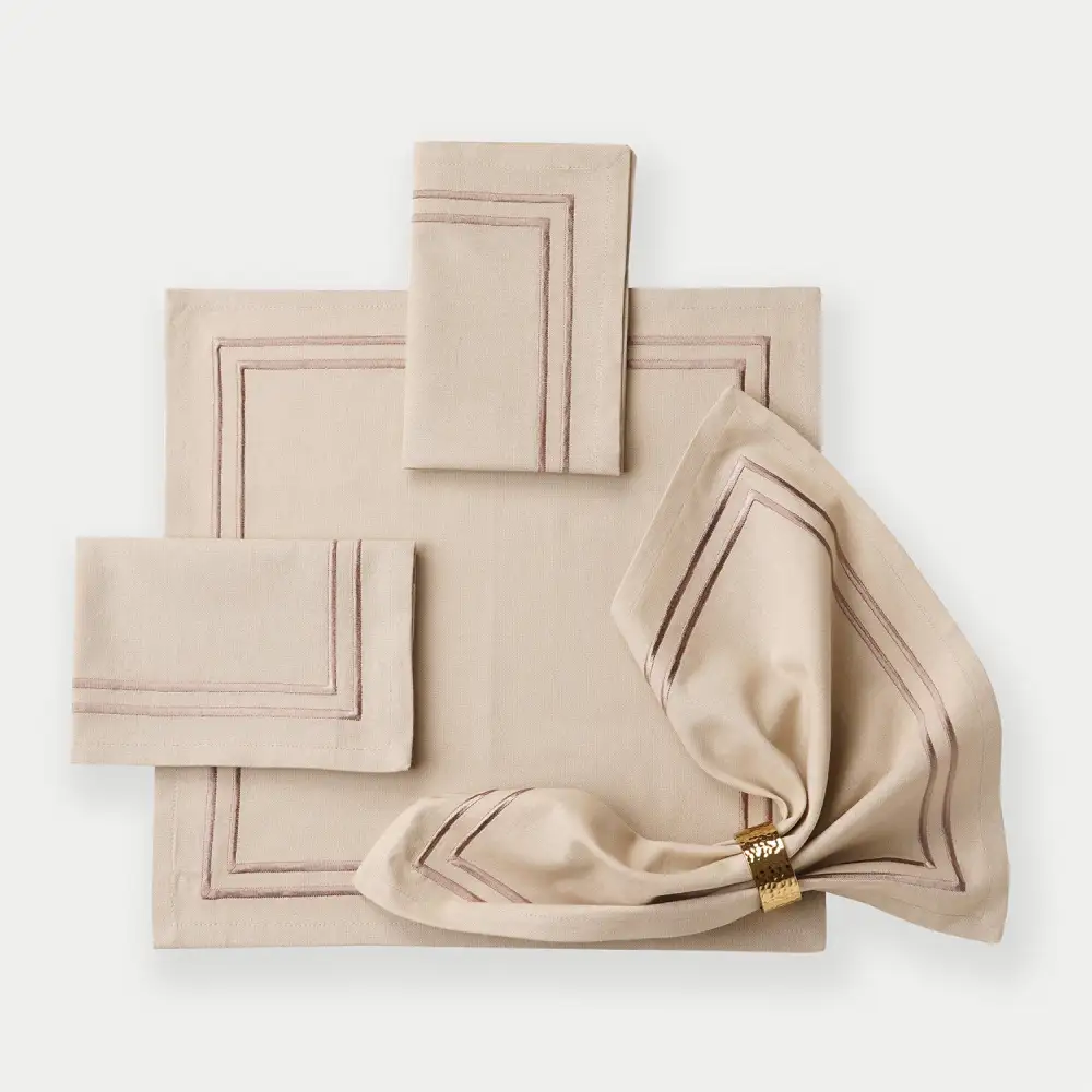 Beige Embroidered Cotton Napkins