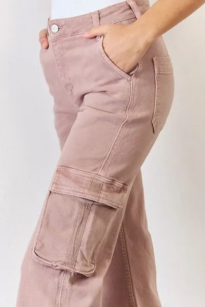 High Rise Cargo Wide Leg Denim Jeans