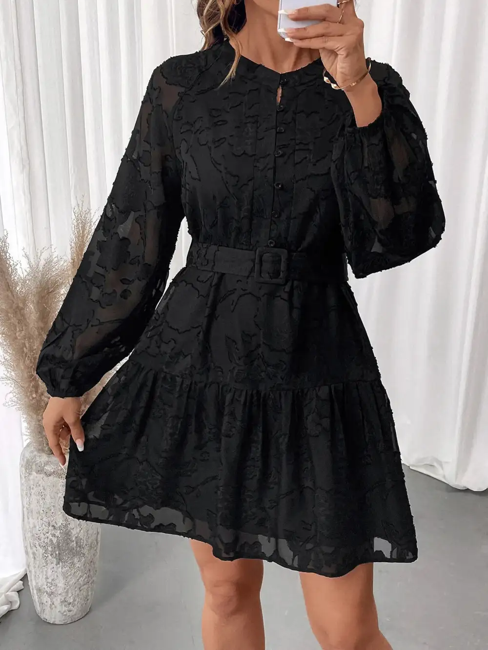 Smooth Finish Button Front Mini Dress