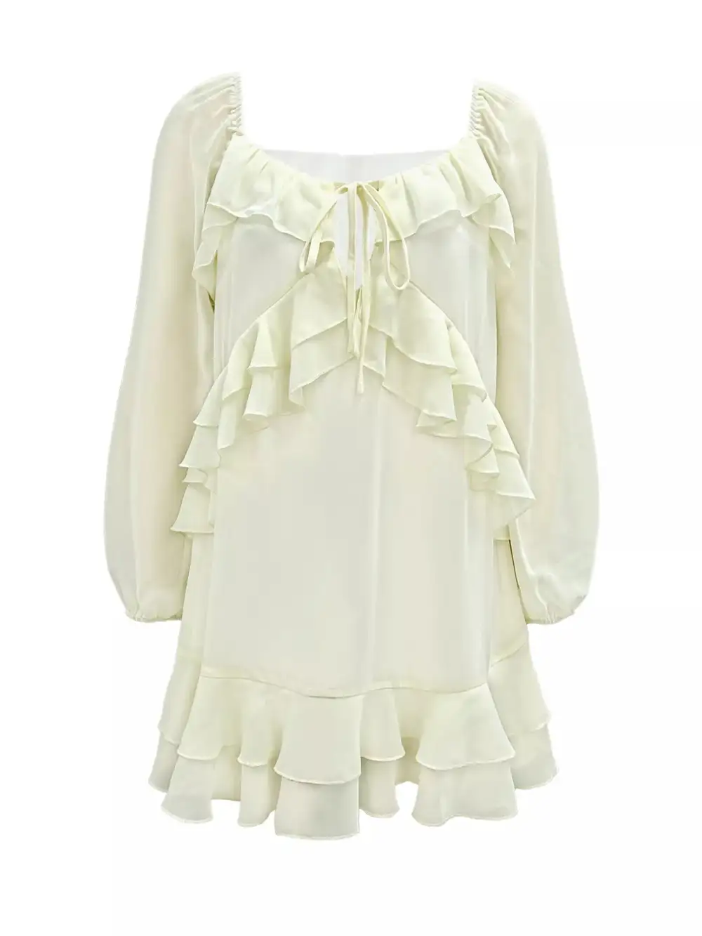 Textured Detail Ruffle Long Sleeve Mini Dress