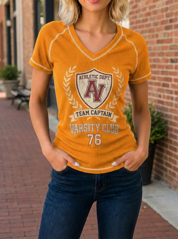 Women's Varsity Club Athletic Dept Printed V-neck T-shirt
