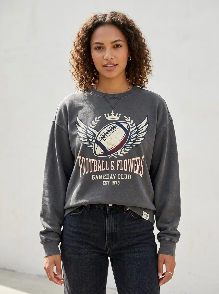 Women's Football Lover Winged Ball Flowers Printed Sweatshirt