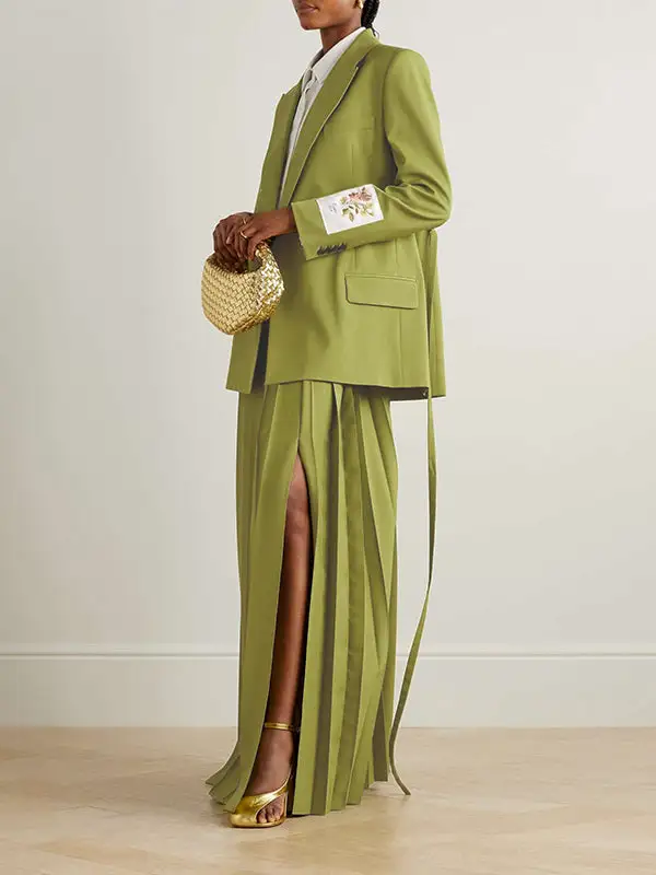 Long Sleeve Embroidered Floral Split Streamer Lapel Blazer