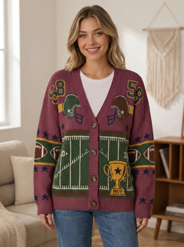 Women's Gridiron Mvp Trophy Helmet Knit Cardigan