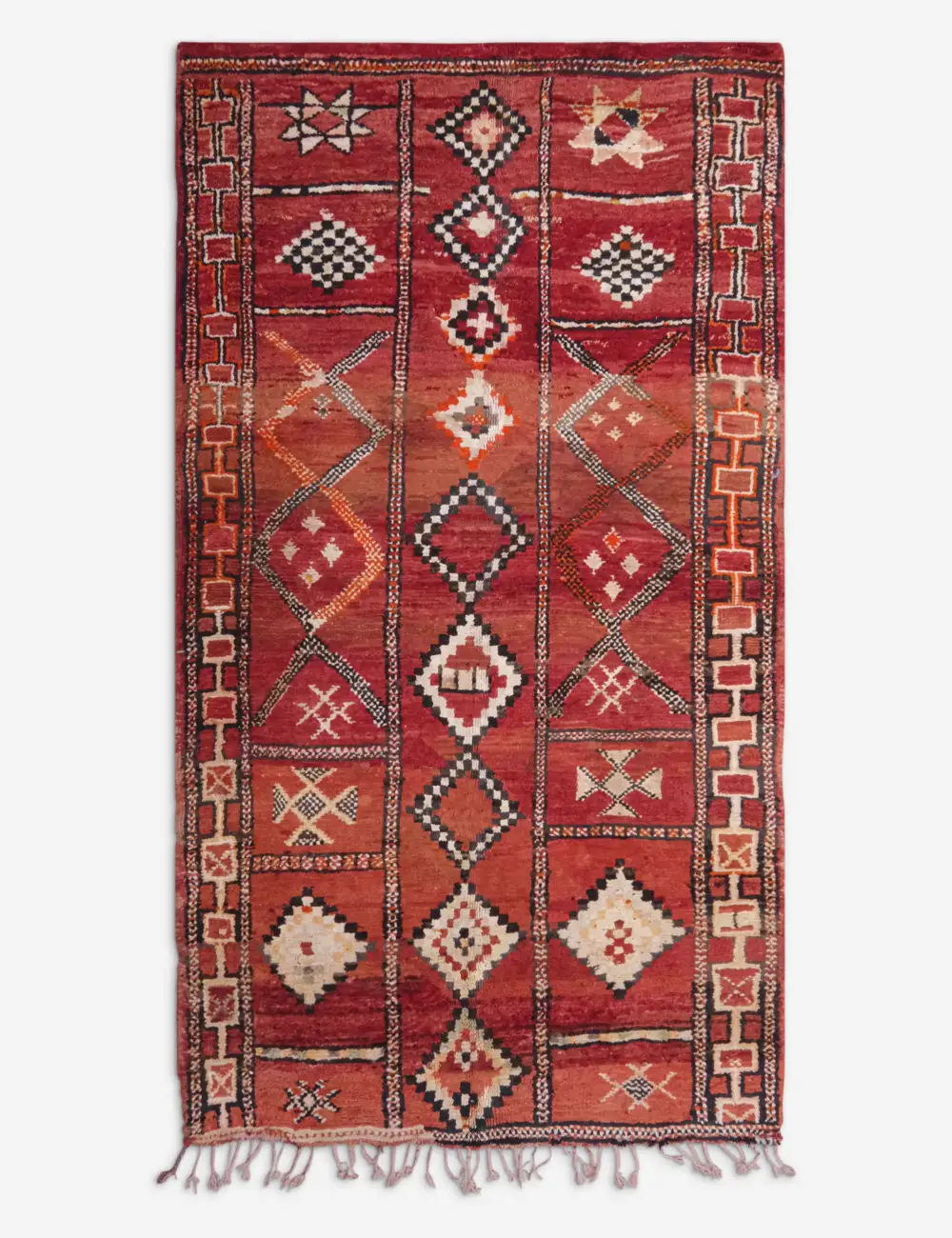 Striking Warm Moroccan Inspired Hand Knotted Wool Area Rug