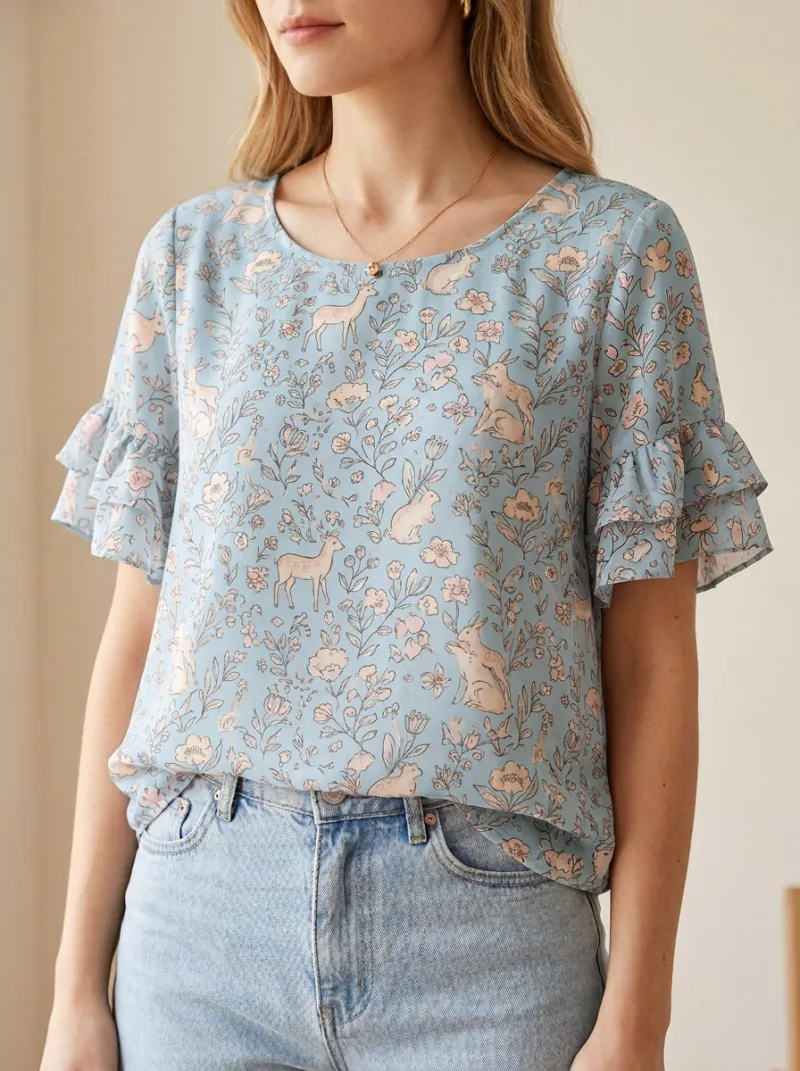 Rabbit Deer Nature Women's Loose Printed Blouse