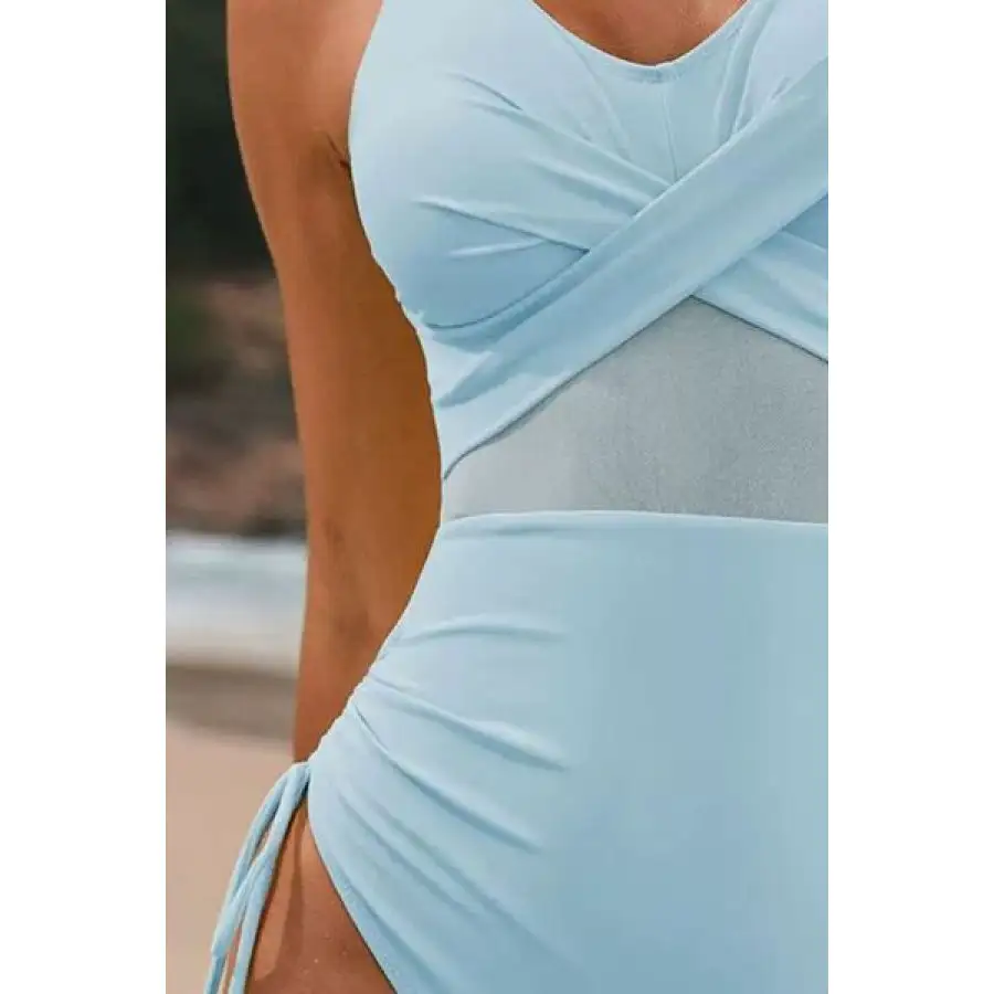 Women's Crisscross Ruched V-Neck Drawstring One-Piece Swimsuit