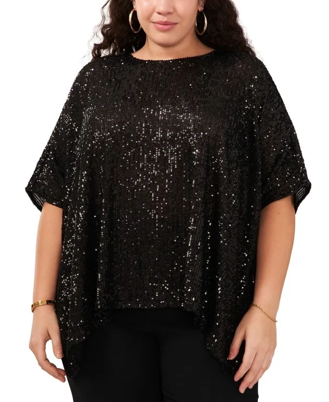Keyhole Sequined Boat Neck Poncho Top