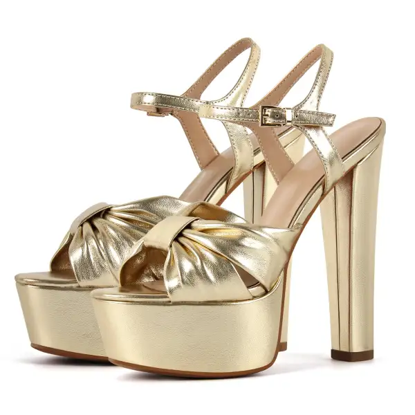 Platform Bow Buckle Strap Chunky Heel Sandals