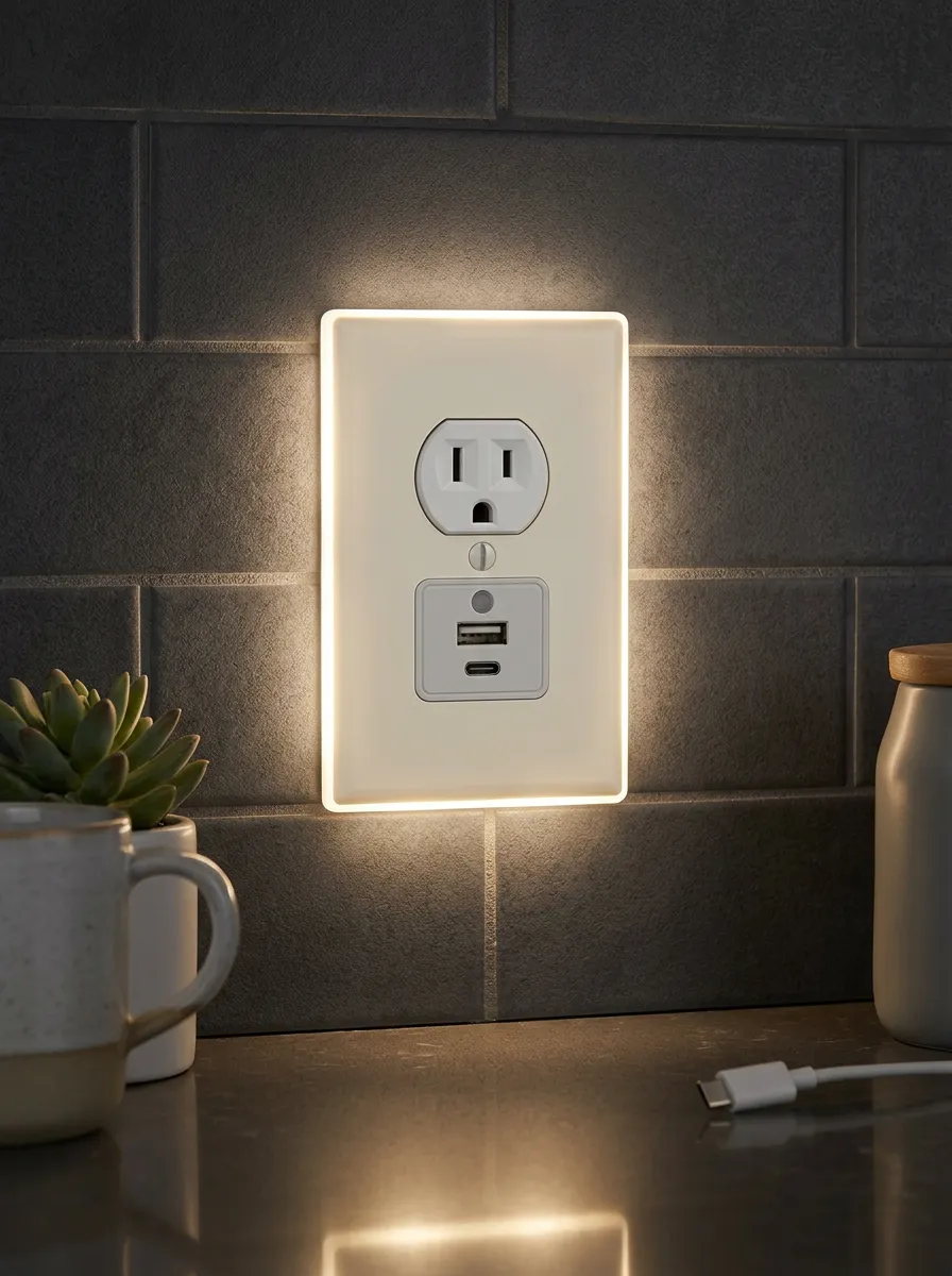 USB Port Warm Glow Printed LED Outlet Cover