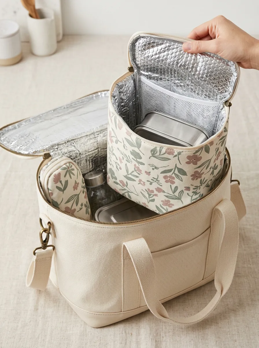 Floral Pattern Aesthetic Printed Thermal Insulated Lunch Bag